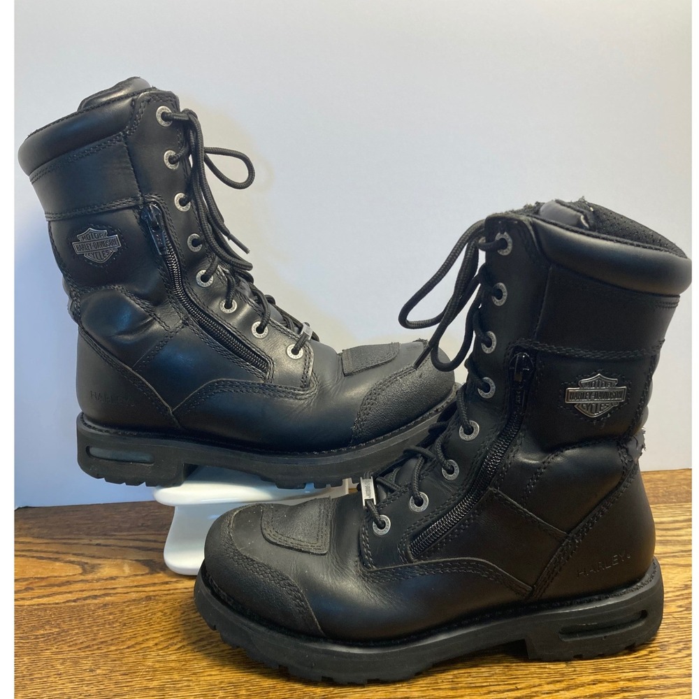 Harley-Davidson Mens 8.5 Black Leather Dual Zip Riding Boots Biker Moto D95162